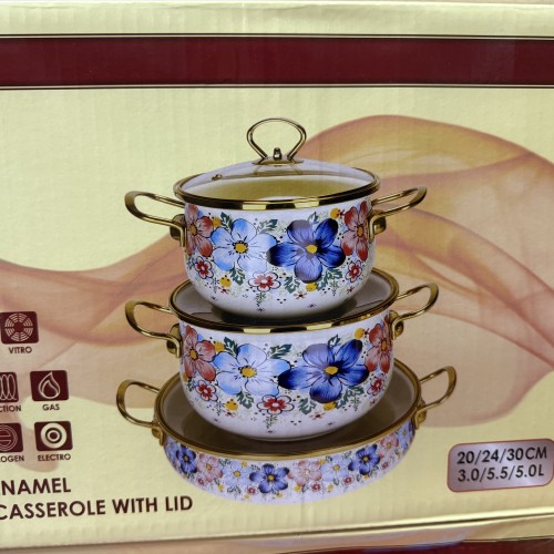 Enamol Casserole 6 Pcs Set With Lid | Premium Cooking &amp;amp;amp; serving Set